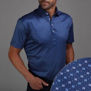 Collars & Co Semi-Spread Collar Short-Sleeve Golf Polo, Blue, Medium